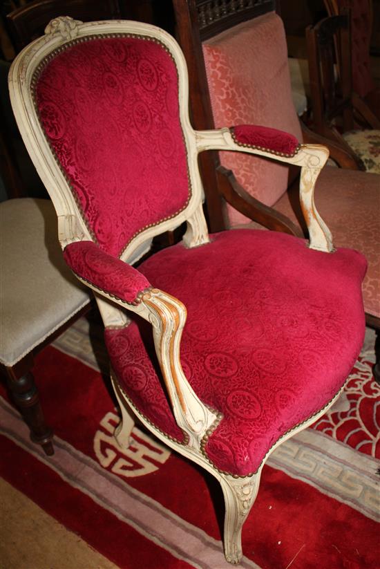 Painted upholstered elbow chair & 2 others
